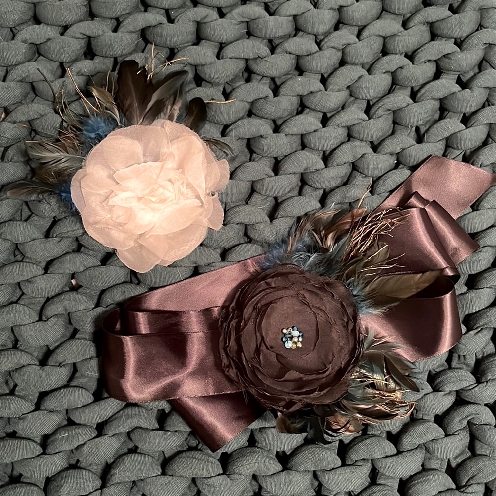 Feather Fascinator & Satin Dress Belt